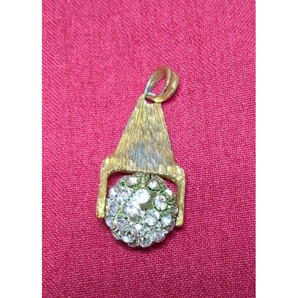 Vintage Big Bold Gold Tone Rhinestone Statement Clip On Earrings & Pendant - Picture 4 of 6